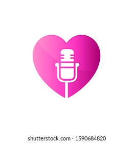 Love Song Logo. Microphone With Heart Shape Vector Illustration. Podcast Logo