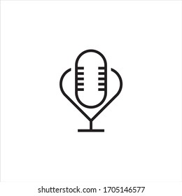 Love Song Logo. Microphone With Heart Shape Vector Illustration. Podcast Logo

