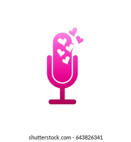 Love Song Logo. Microphone With Heart Shape Vector Illustration. Podcast Logo