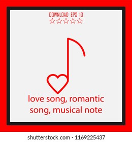 love song, romantic song, musical note vector icon