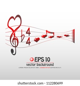 love song - vector illustration of music score with rhythm notation in valentine heart shape