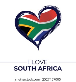 I Love South Africa Banner with Flag in Heart. South Africa love Emblem Isolated on White Background. Vector, Illustration, Isolated, Love, Background.