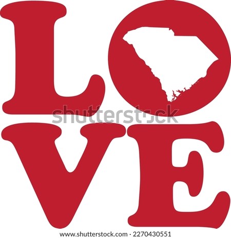 LOVE South Carolina State Red Outline Vector Graphic Illustration Isolated	