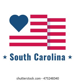 Love South Carolina state  with usa flag, flat vector icon design illustration, banner on white background. Can be used for public holidays in the United States also for theme about tourism. 