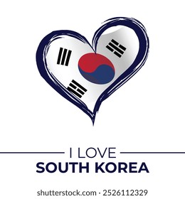 I Love south Korea Banner with Flag in Heart. United Kingdom love Emblem Isolated on White Background. Vector, Illustration, Isolated, Love, Background.