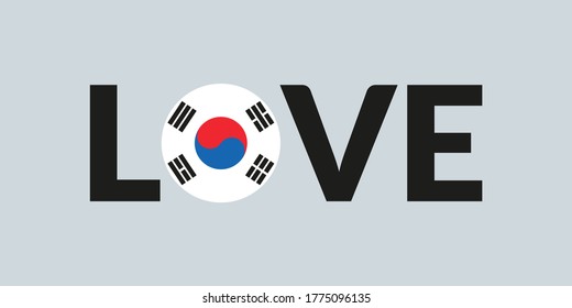 Love South Korea design with South Korean flag. Patriotic logo, sticker or badge. Typography design for T-shirt graphic. Vector illustration.