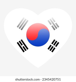 Amo la bandera de Corea del Sur, botón de lustración del corazón de Corea del Sur, símbolo de amor de la bandera de Corea del Sur. Símbolo patriótico nacional de Corea del Sur. 