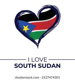 I Love South Sudan Banner with Flag in Heart. South Sudan love Emblem Isolated on White Background. Vector, Illustration, Isolated, Love, Background.