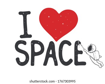 Ich liebe Weltraumtext mit Astronaut .Vektorgrafik