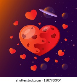 Love space vector illustration. Planet in the form of a heart for Valentine's Day. Stock image vector.