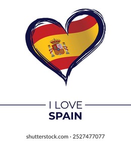 I Love Spain Banner with Flag in Heart. Spain love Emblem Isolated on White Background. Vector, Illustration, Isolated, Love, Background.