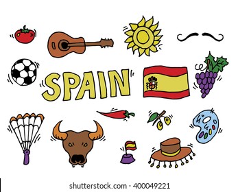 Love Spain, doodles symbols of Spain.