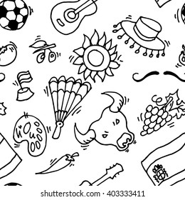 Love Spain, doodles symbols pattern of Spain.