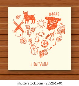 I love Spain, hand drawn doodle set