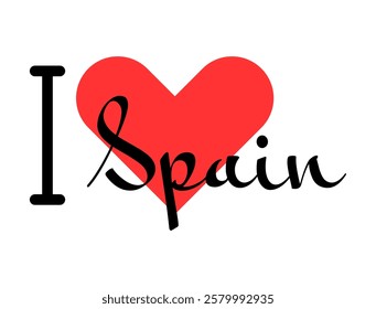 I love Spain. Hand drawn letters with red heart. Vector illustration, lettering in modern design for print t shirt, banner, poster, sticker or label.