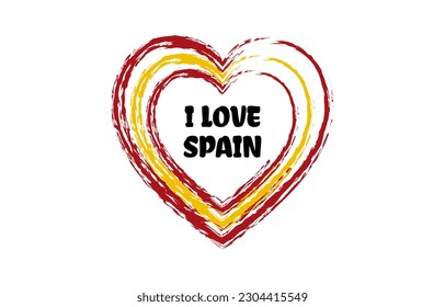 I love Spain heart brush style logo with national flag colors. Patriotic vector illustration icon. Template for poster, card, banner, background, personal journals, travel diary or social media.