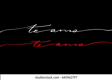 Love spanish valentines day phrase I love you in Spanish. Handwritten text on black background, vector