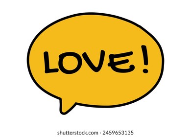 Love speech bubble, cartoon style chat bubble, comic conversation bubble