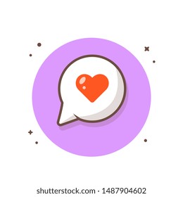 Love Speech In Bubble Icon Illustration.  Bubble Words And Talk With Hearts Concept White Isolated. Flat Cartoon Style Suitable for Web Landing Page, Banner, Flyer, Background