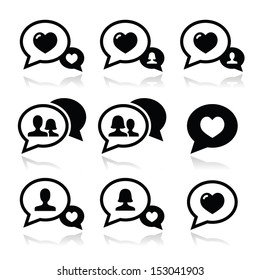 Love speech bubbles, couples vector icons set