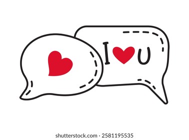 Love speech bubbles. doodle style Hand drawn trendy flat style love isolated icon Romantic symbol of love for web graphic design poster tattoo Valentines Day Greeting card line art Vector illustration