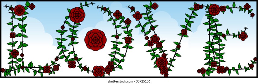 "Love" spelled out with vector letters made of rose vines