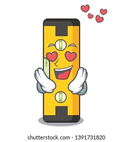 In love spirit level above wooden table character