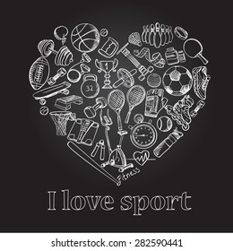 I love sport, hand drawn doodle set, excellent vector illustration, EPS 10