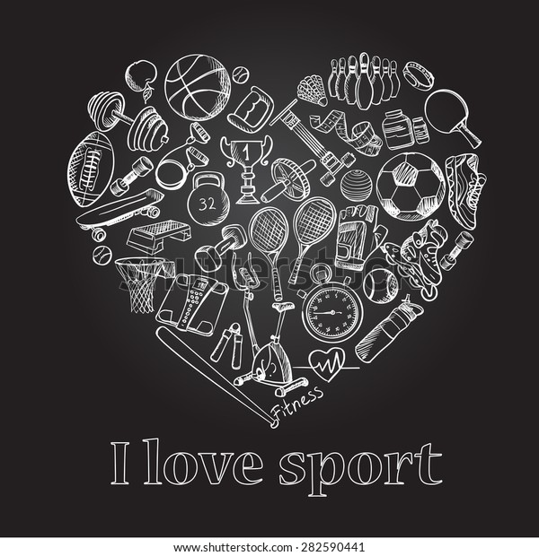 I love sport, hand drawn doodle set, excellent\
vector illustration, EPS 10