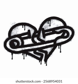 Love spray icon connected with dot isolated on white background. Love spray graffiti icon connected with dot colored black on white background. Vector illustration.