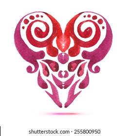 Love Spring Card with Watercolor Floral Bouquet. Valentine's  Day vector illustration with heart form