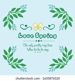 Love spring greeting card design, with leaf and flower modern frame. Vector