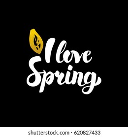 I Love Spring Handwritten Calligraphy. Vector Illustration of Lettering Nature Design Element.