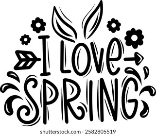 i love spring happy easter black vector graphic design and cut file