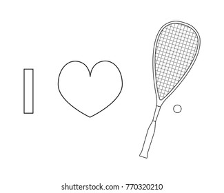 I love squash or racket ball contour vector icon