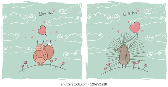 love squirrel, love hedgehog series card