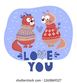 LOVE SQUIRREL Valentine Cartoon Animal Set