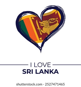 I Love Sri Lanka Banner with Flag in Heart. Sri Lanka love Emblem Isolated on White Background. Vector, Illustration, Isolated, Love, Background.