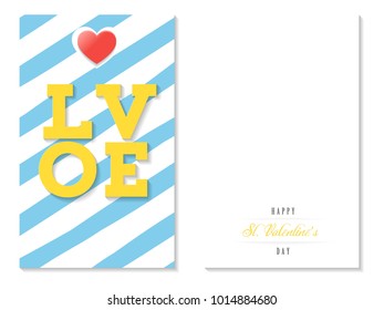 Love, St. Valentines greeting card with colorful lined design, blue and white background, vector illustration