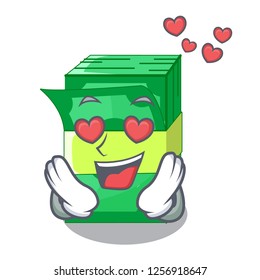 In love stacks money dollar on bank character