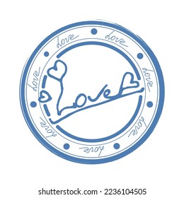 love stamp with heart as an abstract symbol of love, blue ink, vector