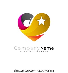 Love and star logo combination, social design template