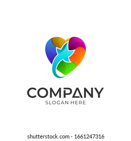 Love Star Logo Design, Heart Combination Shooting Star Shape Logo Vector