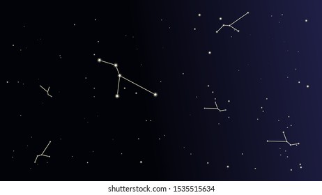 Love Starrs. Constellation Map. Astronomical Print. Beautiful Cosmic Sky with Many Stars. Dark Blue Galaxy Pattern. Vector Sky Cosmos Background.