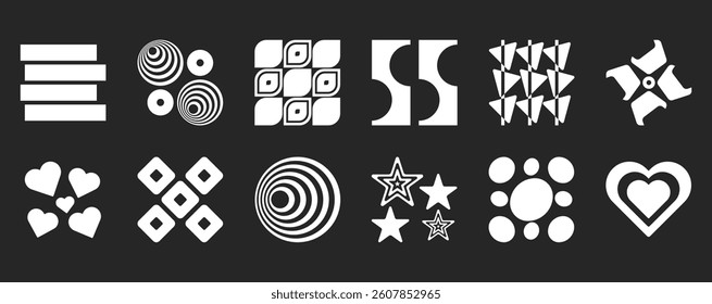 love stars triangle and abstract shapes collection. Abstract symbols set. vector elements. Geometric icons. Isolated modern signs.