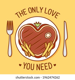 love steak illustration with cutlery