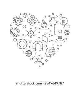 I Love STEAM heart shaped minimal thin line banner. Science concept linear illustration