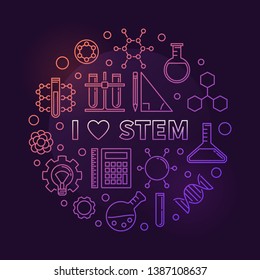 I Love STEM vector colored concept circular outline illustration on dark background