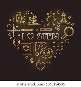 I Love STEM vector golden outline heart illustration on dark background