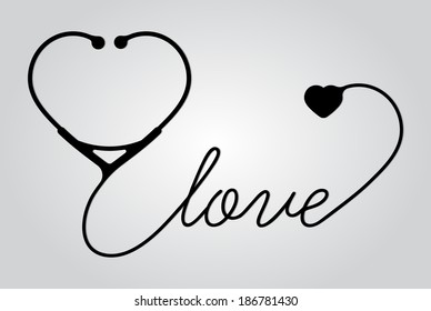 Love - stethoscope with heart icon. Valentine concept, vector